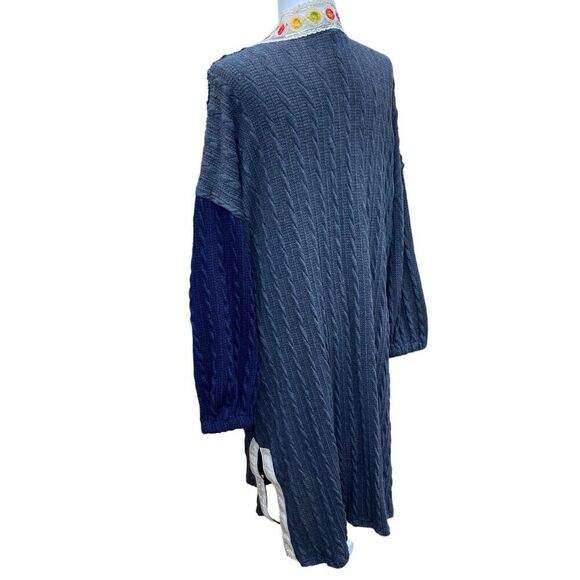 Pol Long Open Front Cardigan Kimono Knitted Navy Gray‎ Boho Embroidery SMJ368C - Picture 6 of 13